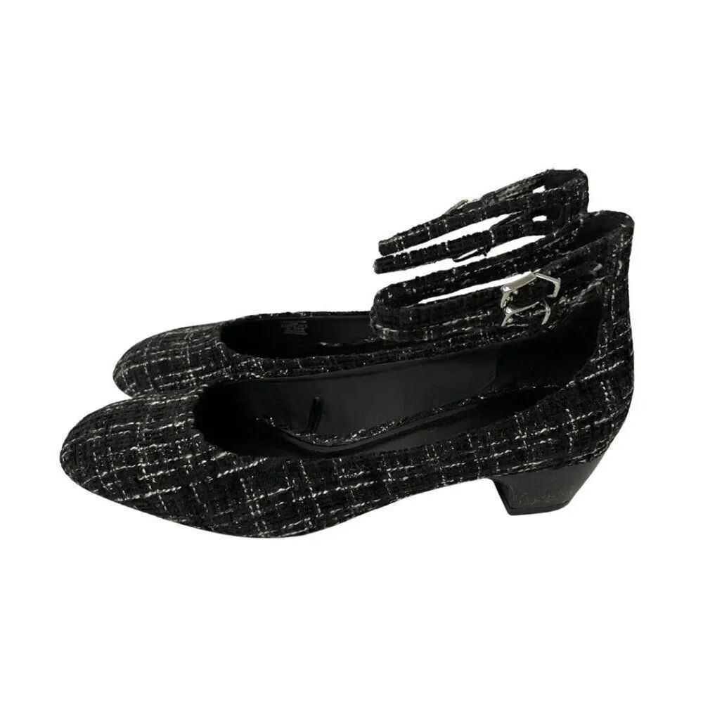 Zara Women Heeled Fabric Shoes Size EU 38 US 7.5 Black Ankle Strap 1253/410 NWOB